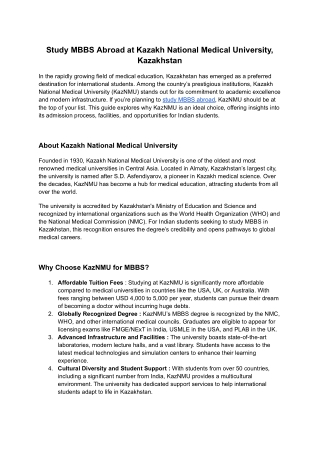 Study MBBS Abroad at Kazakh National Medical University, Kazakhstan