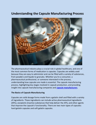 Understanding the Capsule Manufacturing Process