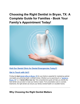 Choosing the Right Dentist in Bryan, TX_ A Complete Guide for Families - Book Your Family’s Appointment Today