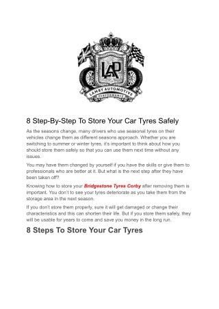 8 Step-By-Step To Store Your Car Tyres Safely