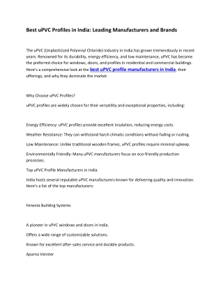 Best uPVC Profiles in India: Leading Manufacturers and Brands