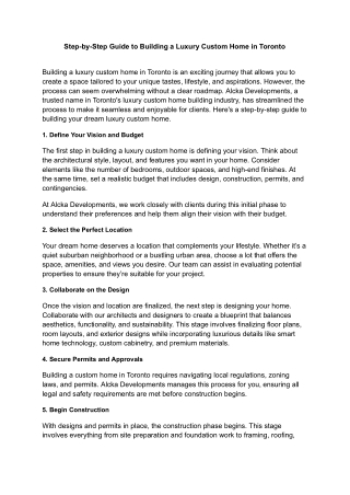 Step-by-Step Guide to Building a Luxury Custom Home in Toronto