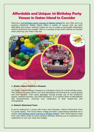 Affordable and Unique - 1st Birthday Party Venues in Staten Island to Consider