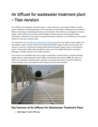 Air diffuser for wastewater treatment plant – Titan Aeration
