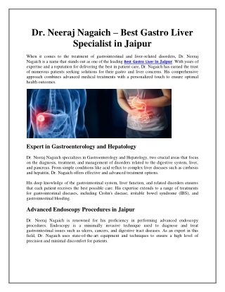 Dr. Neeraj Nagaich – Best Gastro Liver Specialist in Jaipur