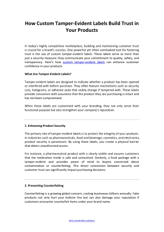 How Custom Tamper-Evident Labels Build Trust in Your Products