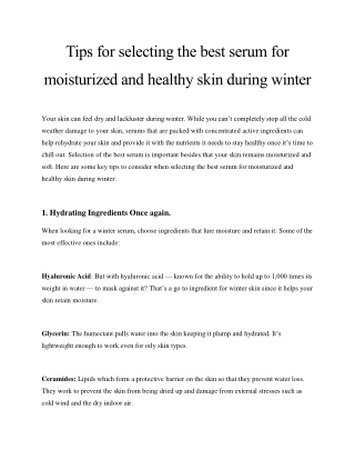 Tips for selecting the best serum for moisturized and healthy skin during winter