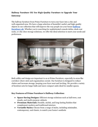 Hallway Furniture UK Use High-Quality Furniture to Upgrade Your Entryway