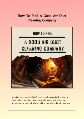 How To Find A Good Air Duct Cleaning Company