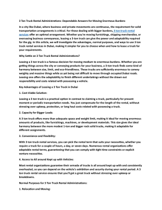 3 Ton Truck Rental Administrations