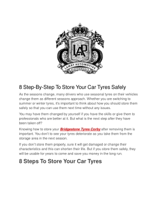 8 Step-By-Step To Store Your Car Tyres Safely