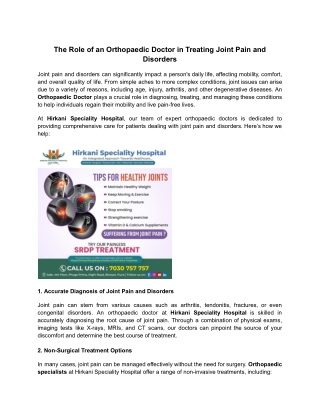The Role of an Orthopaedic Doctor in Treating Joint Pain and Disorders