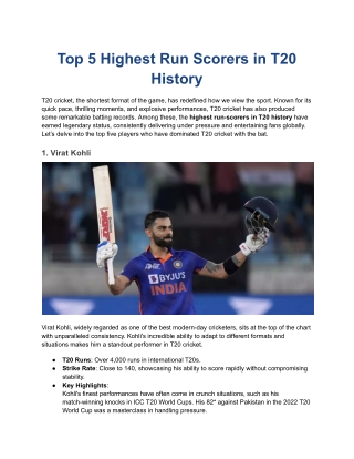 Top 5 Highest Run Scorers in T20 History
