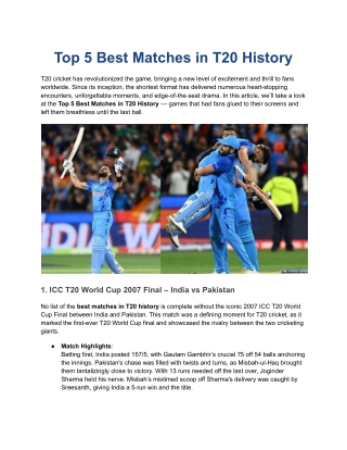 Top 5 Best Matches in T20 History
