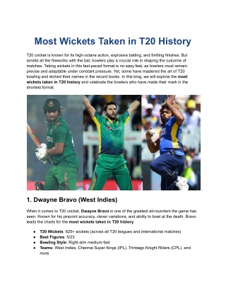 Most Wickets Taken in T20 History