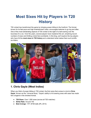 Most Sixes Hit by Players in T20 History