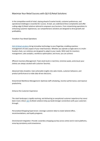 Retail Success with QLX iQ Retail Solution