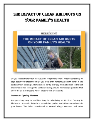 The Impact of Clean Air Ducts on Your Family’s Health