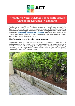 Transform Your Outdoor Space with Expert Gardening Services in Canberra