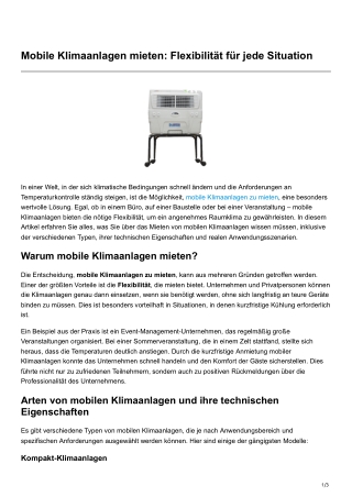 Mobile Klimaanlagen mieten Flexibilität für jedeSituation