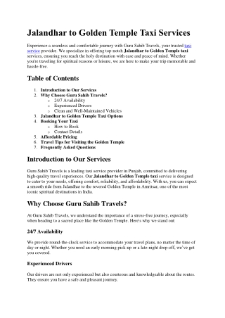 Jalandhar to Golden Temple Taxi Services