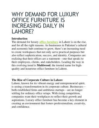 Why Demand for Luxury Office Furniture is Increasing Daily in Lahore