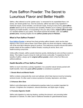 Pure Saffron Powder: The Secret to Luxurious Flavor and Better Health