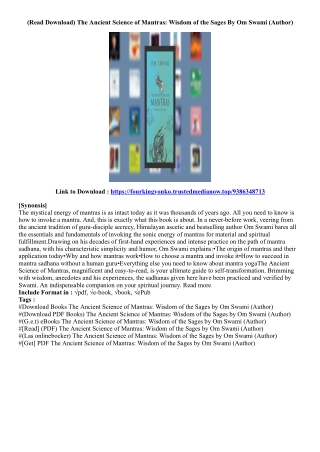 (Free Book) The Ancient Science of Mantras: Wisdom of the Sages By Om Swami (Aut