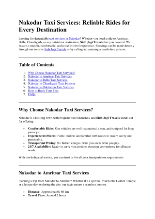 Nakodar Taxi Services