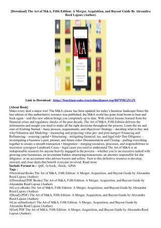 (View PDF) The Art of M&A, Fifth Edition: A Merger, Acquisition, and Buyout Guid