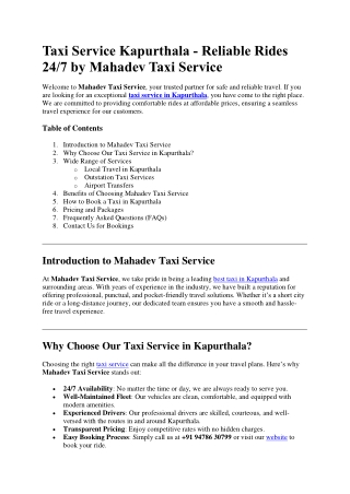 Taxi Service Kapurthala