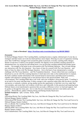 [Free Download] The Coaching Habit: Say Less, Ask More & Change the Way You Lead