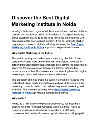 Discover the Best Digital Marketing Institute in Noida