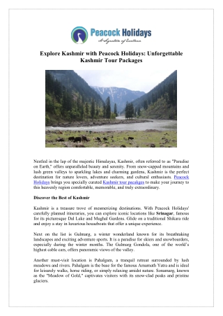 Book Your Kashmir Tour Packages - Peacock Holidays