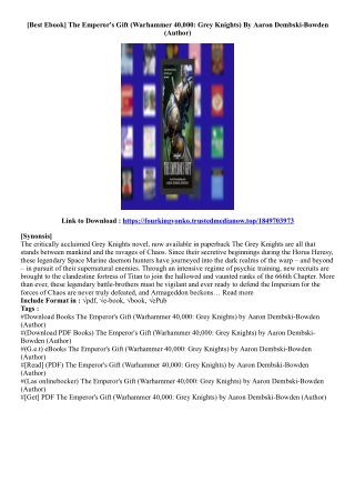 [Best Ebook] The Emperor's Gift (Warhammer 40,000: Grey Knights) By Aaron Dembsk