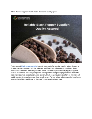 Black Pepper Supplier_ Your Reliable Source for Quality Spices