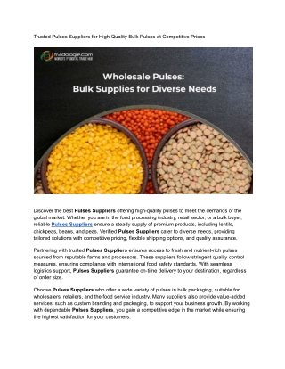 Trusted Pulses Suppliers for High-Quality Bulk Pulses at Competitive Prices