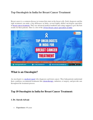 10 Top oncologists in India for Breast Cancer Treatment