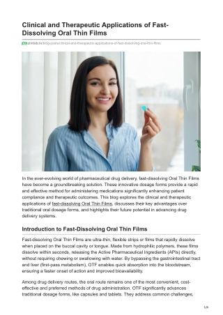 Clinical and Therapeutic Applications of Fast-Dissolving Oral Thin Films - ZIM