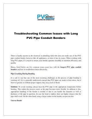 Troubleshooting Common Issues with Long PVC Pipe Conduit Benders