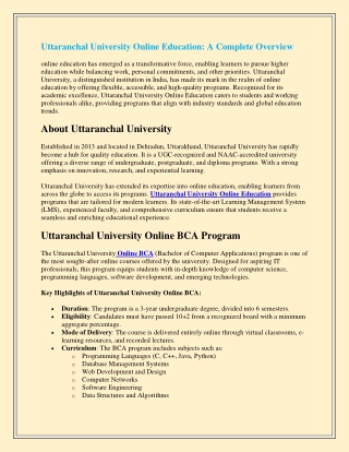 Uttaranchal University Online Education