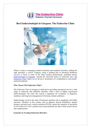 Find Best Endocrinologist in Gurgaon - The Endocrine Clinic
