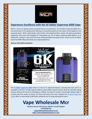 Experience Excellence with the Al Fakher Supermax 6000 Vape
