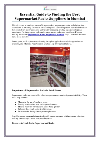 Supermarket Racks Suppliers in Mumbai