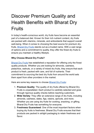 Discover Premium Quality and Health Benefits with Bharat Dry Fruits