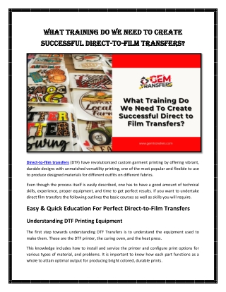 What Training Do We Need to Create Successful Direct-to-Film Transfers?