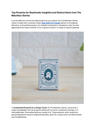 Top Presents for Boyfriends Insightful and Distinct Items from The Matchbox Stories