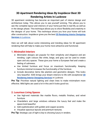 3D Rendering Interior Designing Services - Inspidecor