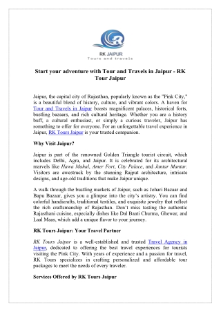 Start your adventure with Tour and Travels in Jaipur - RK Tour Jaipur