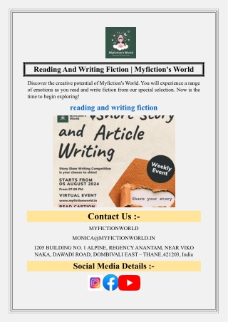 Reading And Writing Fiction  Myfiction's World